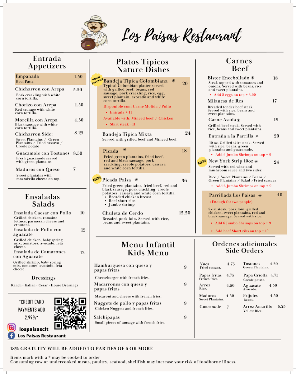 Los Paisas Restaurant Photo Menu 1