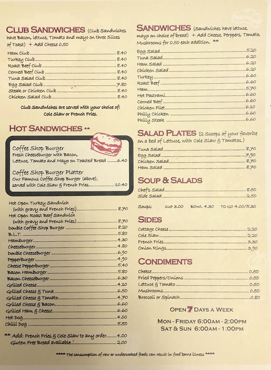 Glastonbury Coffee Shop Photo Menu 1