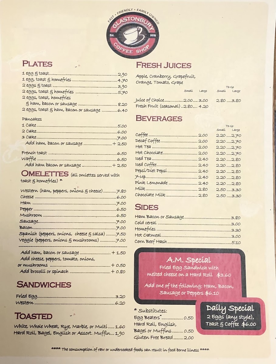 Glastonbury Coffee Shop Photo Menu 2