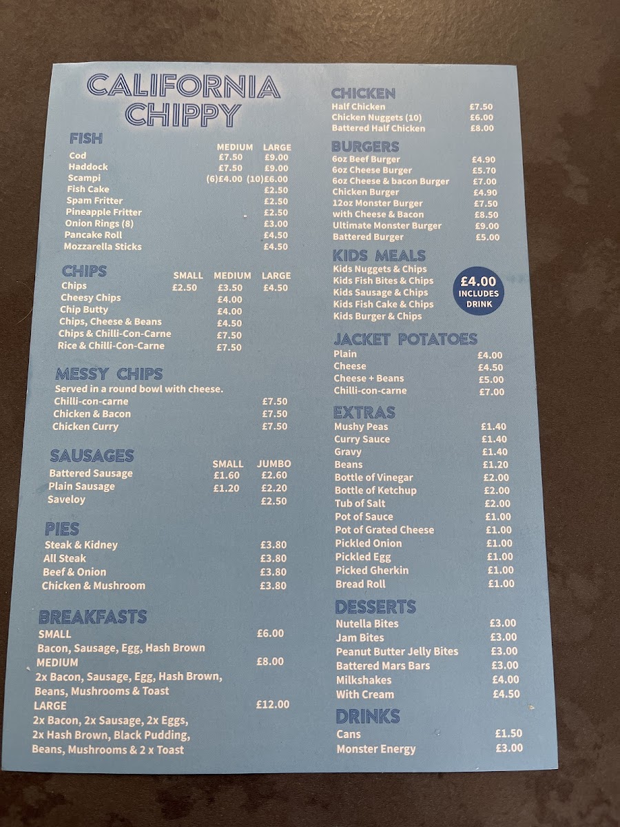 California Chippy Photo Menu 1