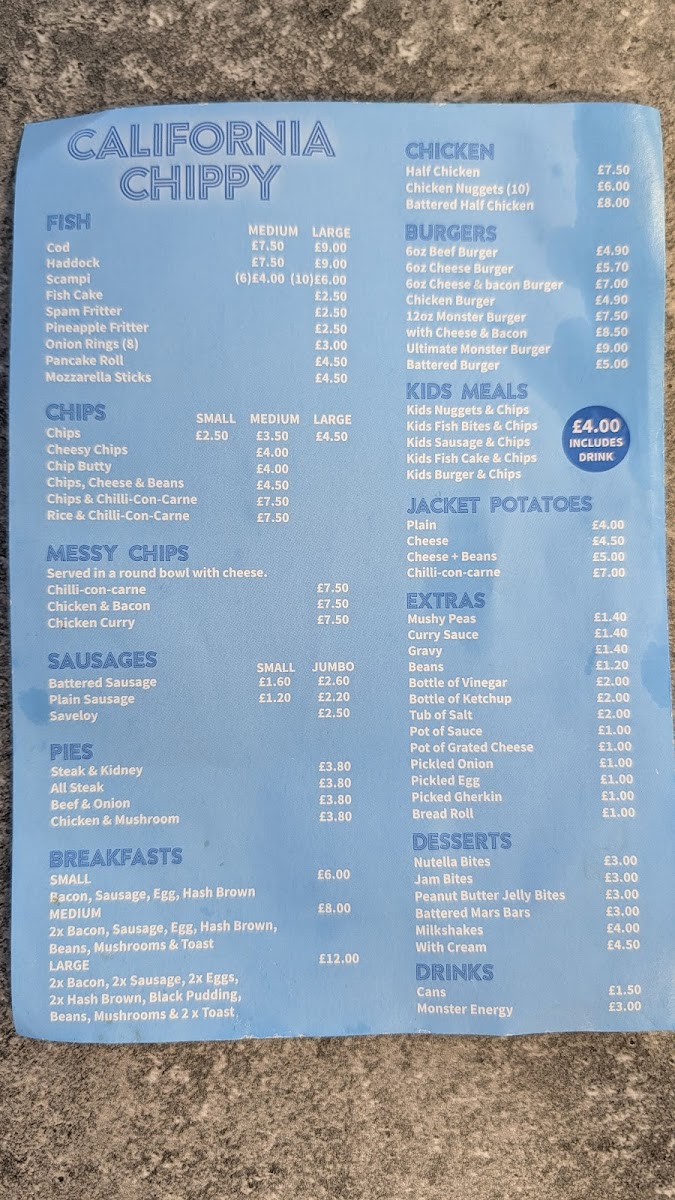 California Chippy Photo Menu 2