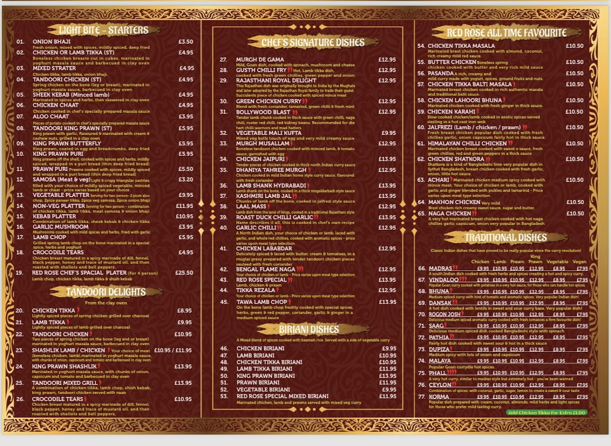 Red Rose Indian Restaurant & Takeaway Photo Menu 1