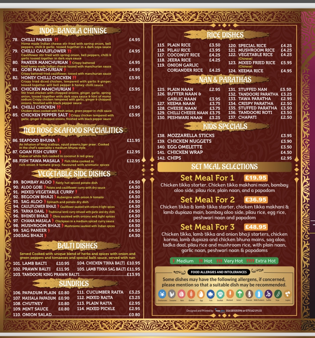 Red Rose Indian Restaurant & Takeaway Photo Menu 2