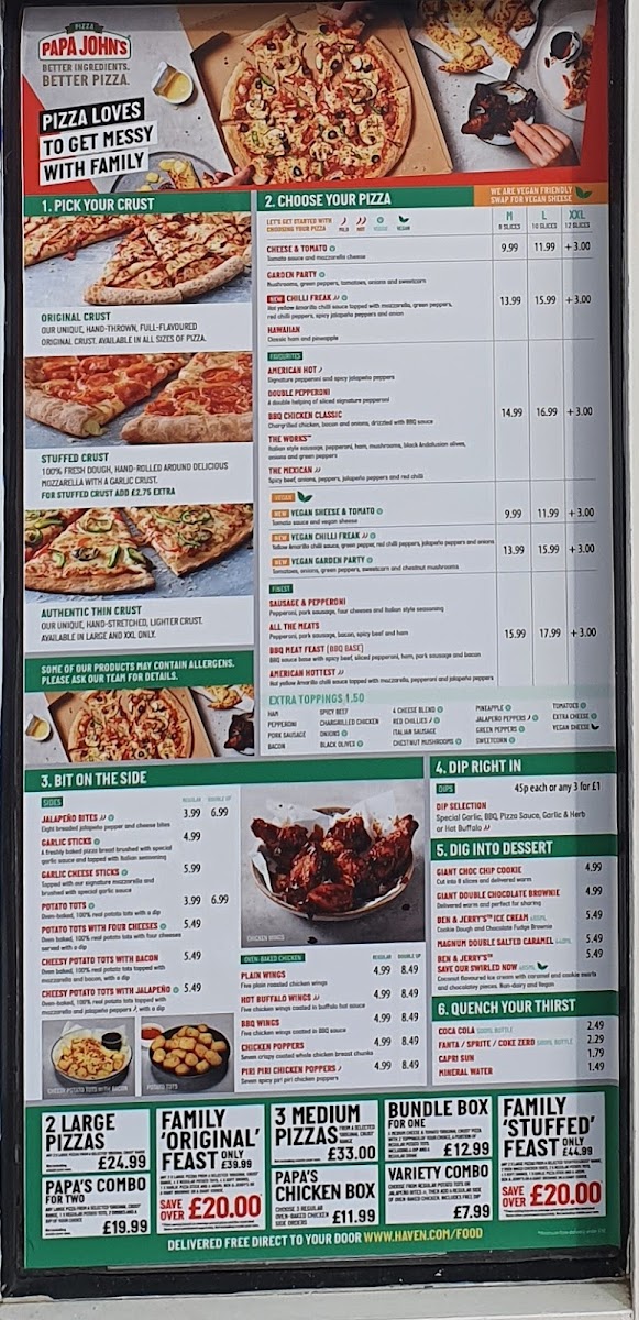 Papa Johns Pizza (at Haven Hafan) Photo Menu 1