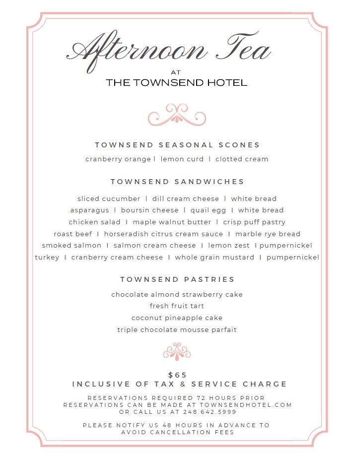 Afternoon Tea at The Townsend Hotel Photo Menu 1