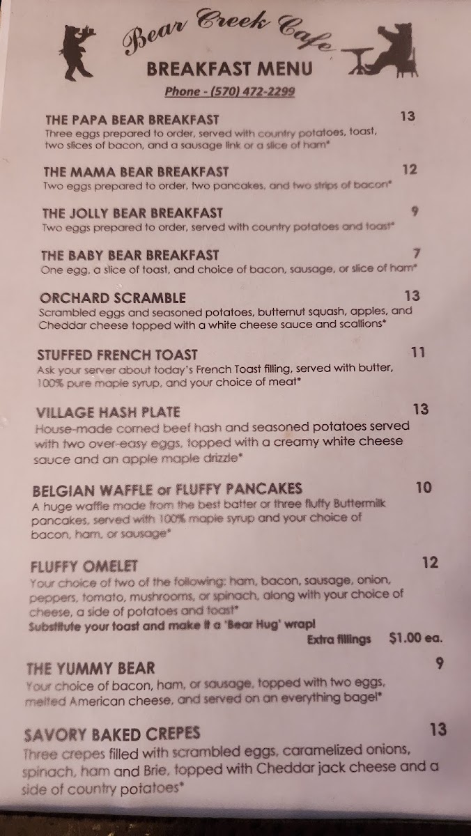 Bear Creek Cafe Photo Menu 2