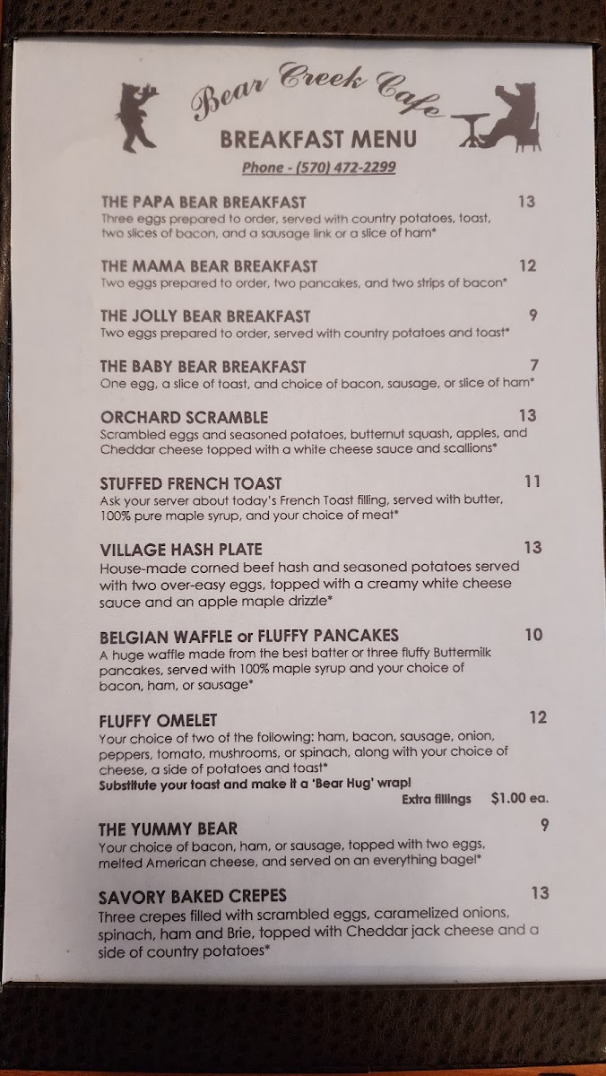 Bear Creek Cafe Photo Menu 3