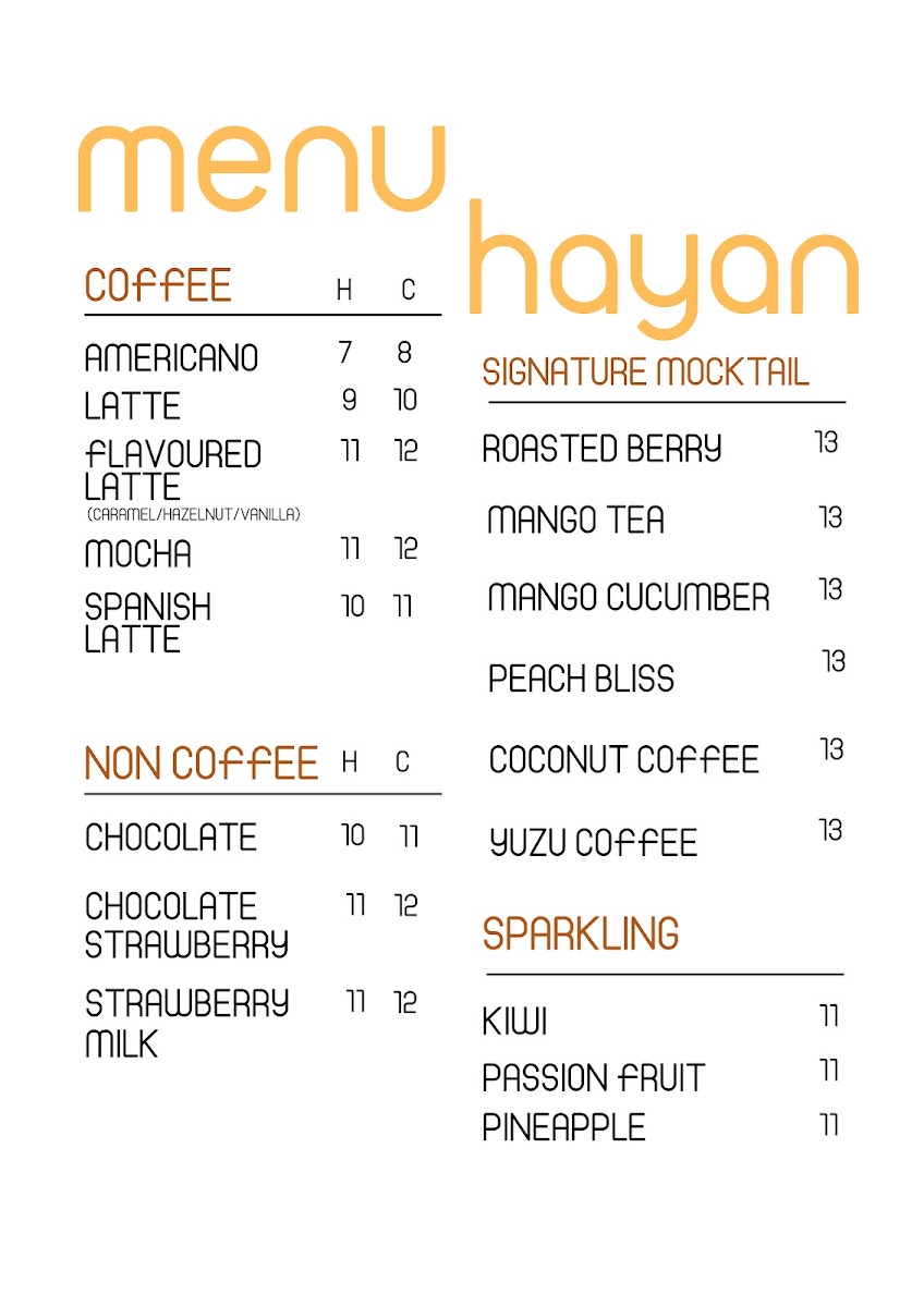 Hayan Coffee, Kampung Melayu Subang Photo Menu 1