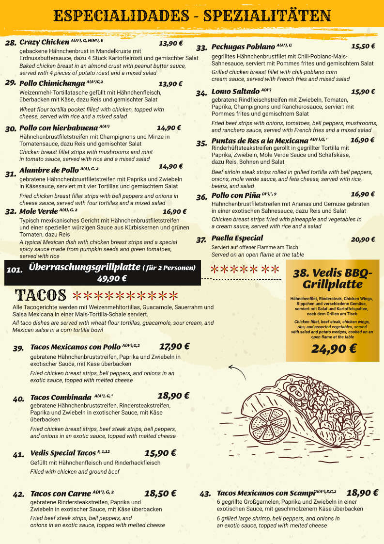 Vedis Mexican Restaurant Photo Menu 1