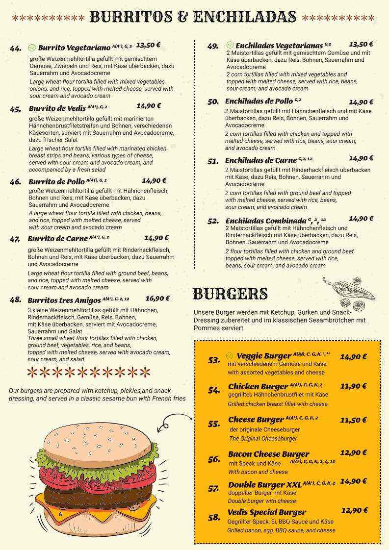 Vedis Mexican Restaurant Photo Menu 3