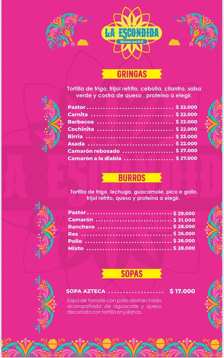 La Escondida (Mexican and grill) Photo Menu 3