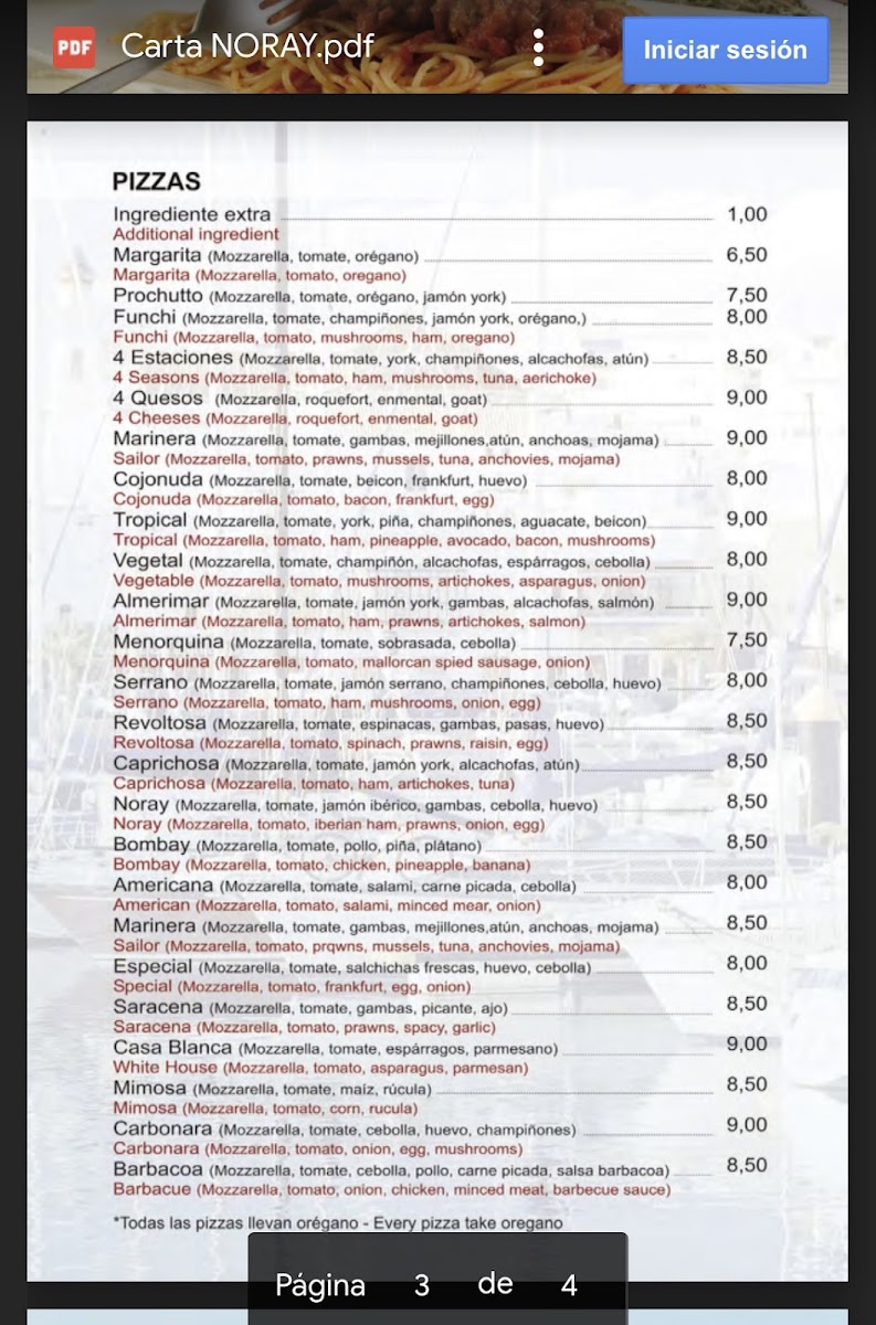 PIZZERÍA NORAY ALMERIMAR Photo Menu 4