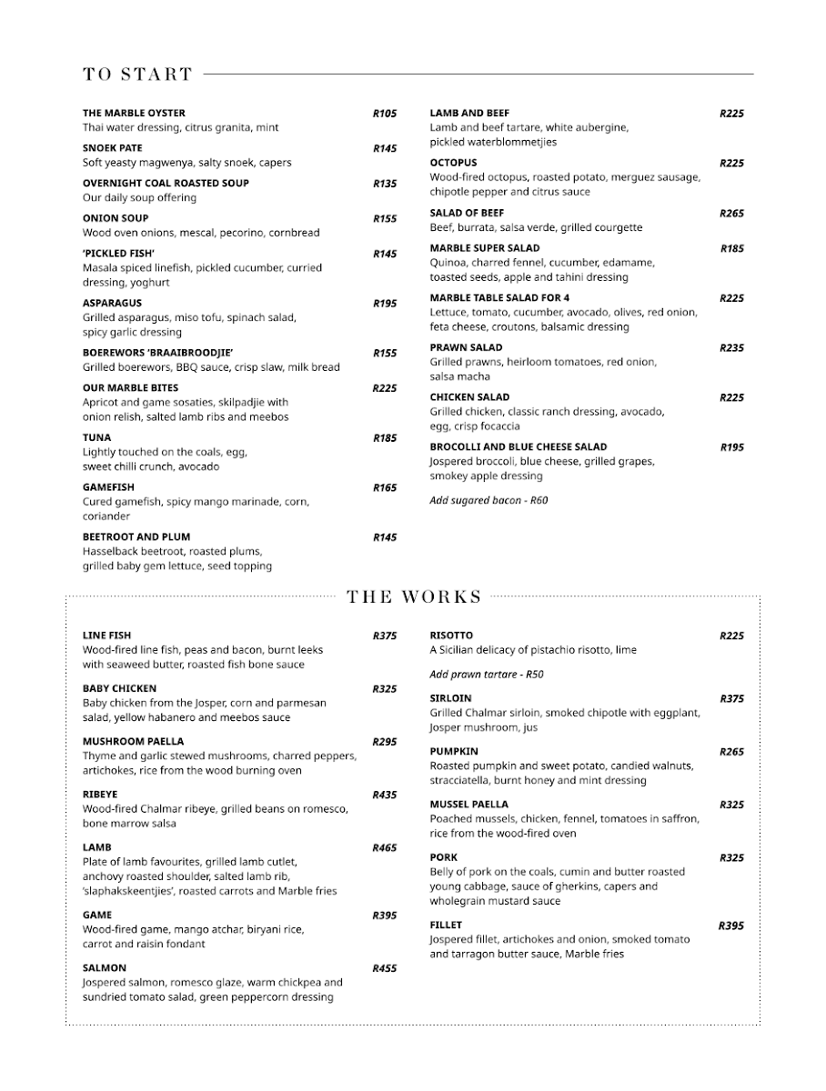 Marble Restaurant Photo Menu 1