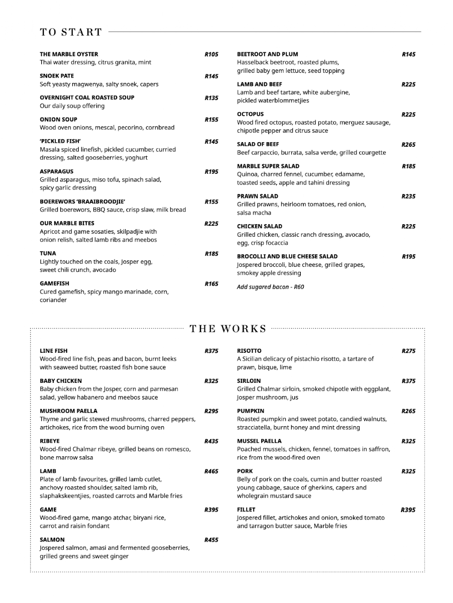 Marble Restaurant Photo Menu 2