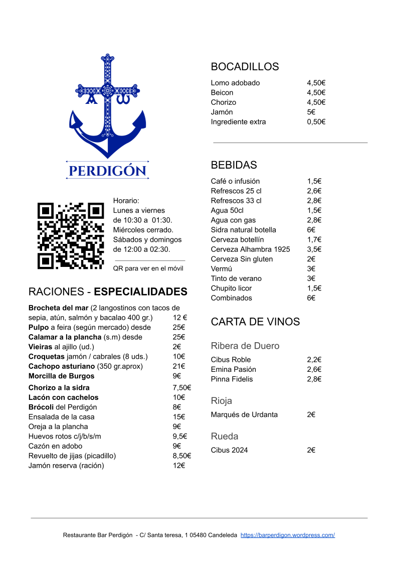 Restaurante Bar Perdigón Photo Menu 1