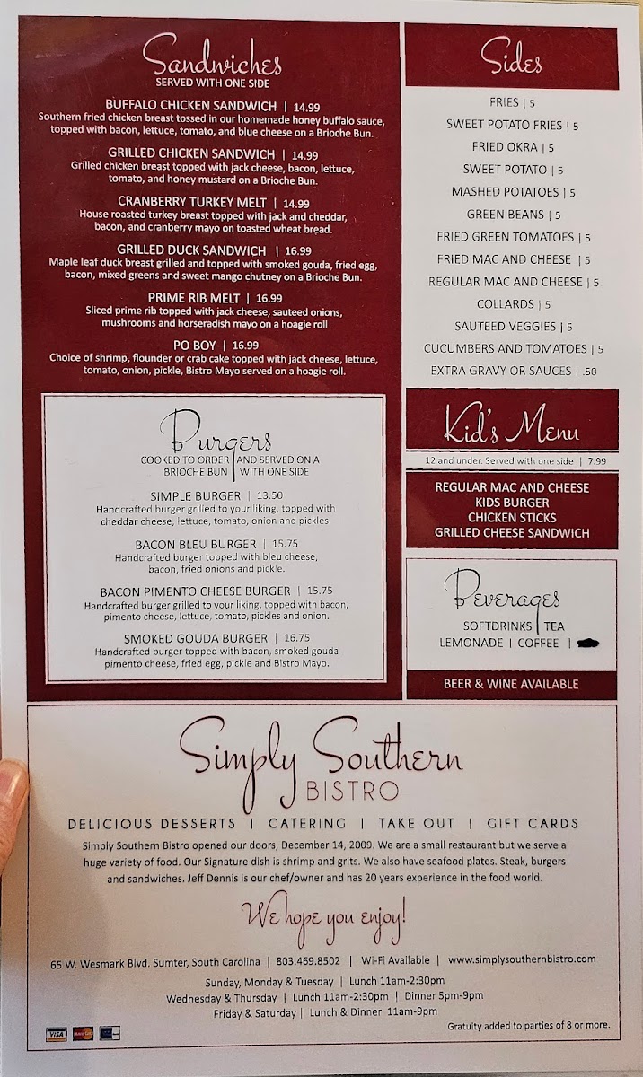 Simply Southern Bistro Photo Menu 2