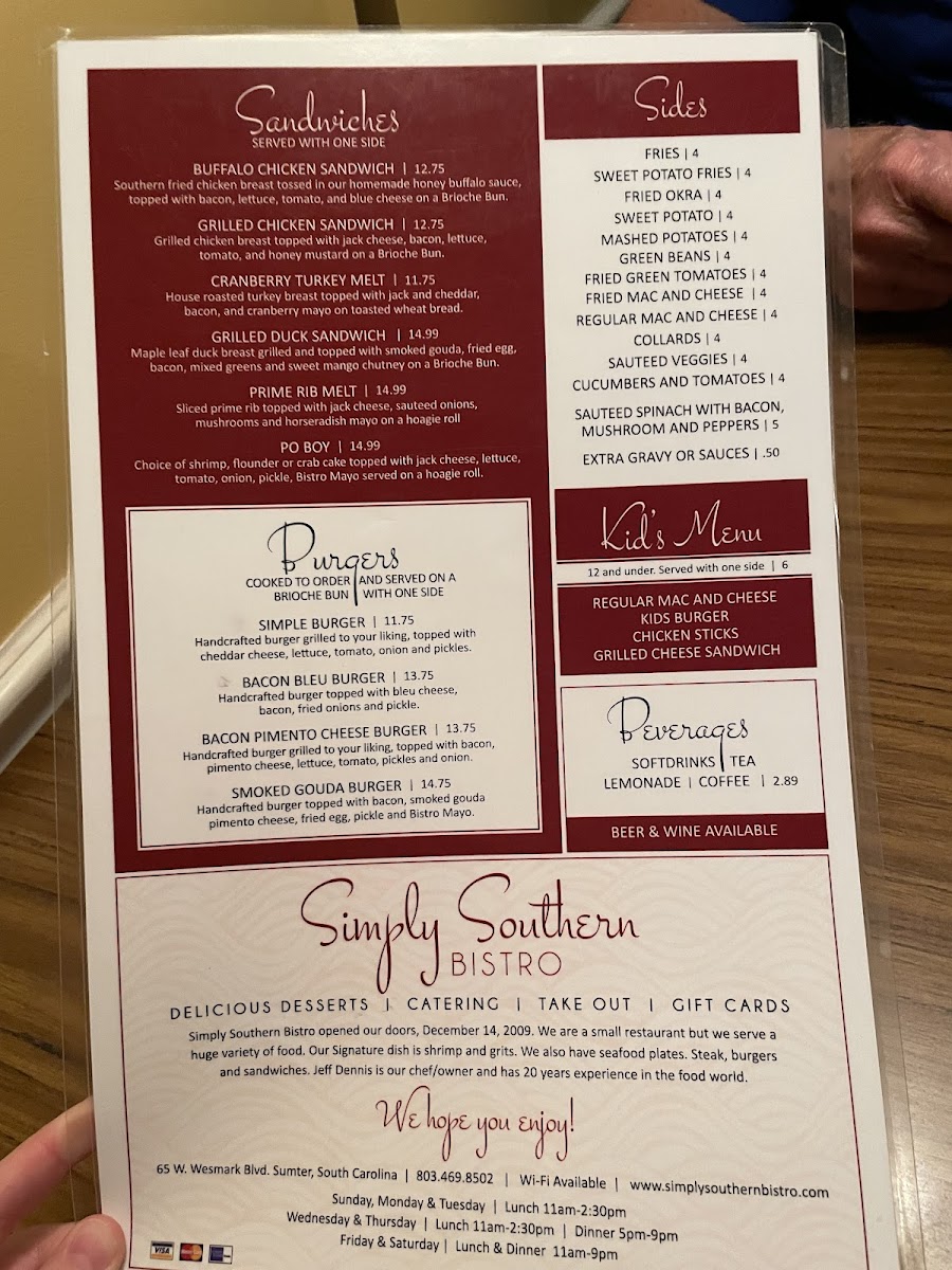 Simply Southern Bistro Photo Menu 5