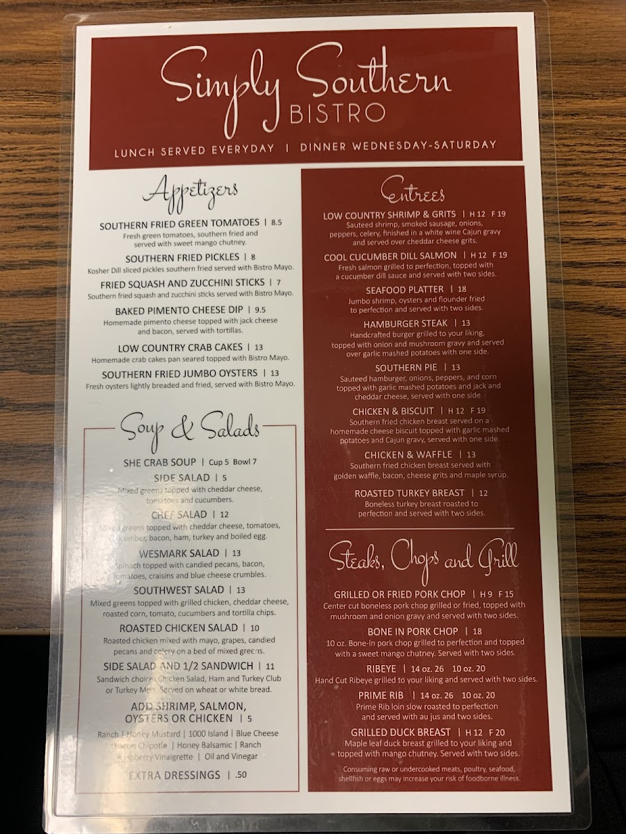 Simply Southern Bistro Photo Menu 6