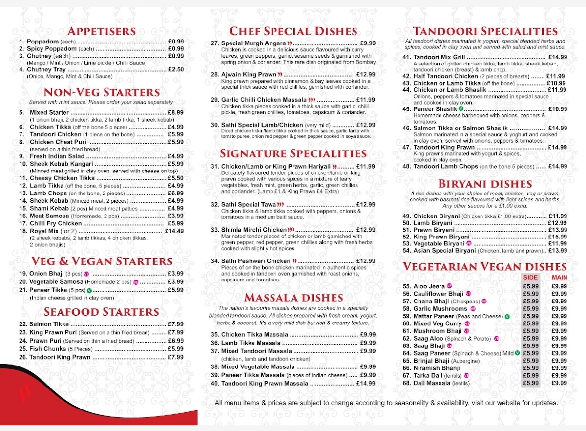 Sathi Restaurant Chorleywood Photo Menu 1