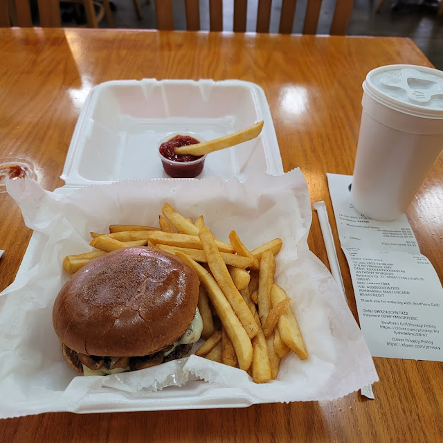 Mushroom and Swiss Burger with Fries and Drink