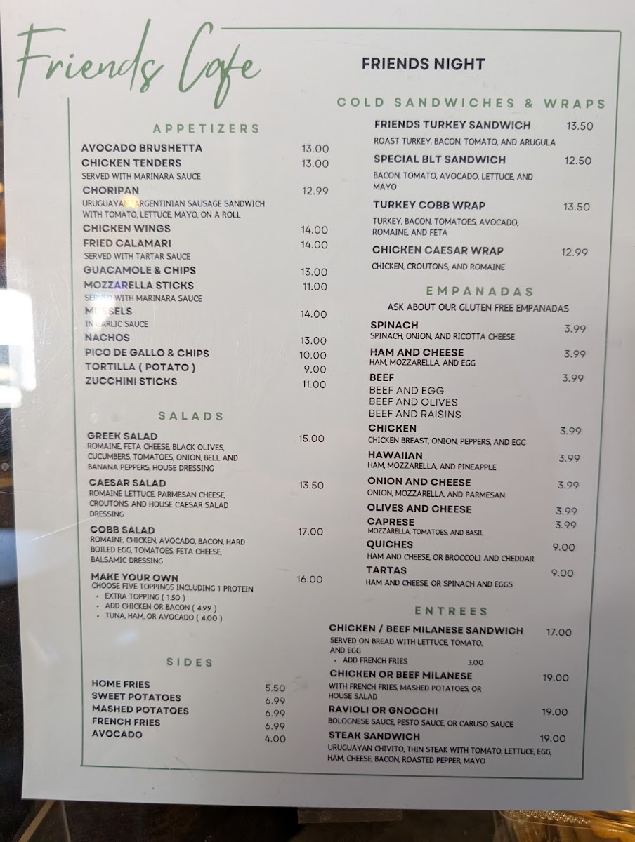 Friends Cafe Photo Menu 1