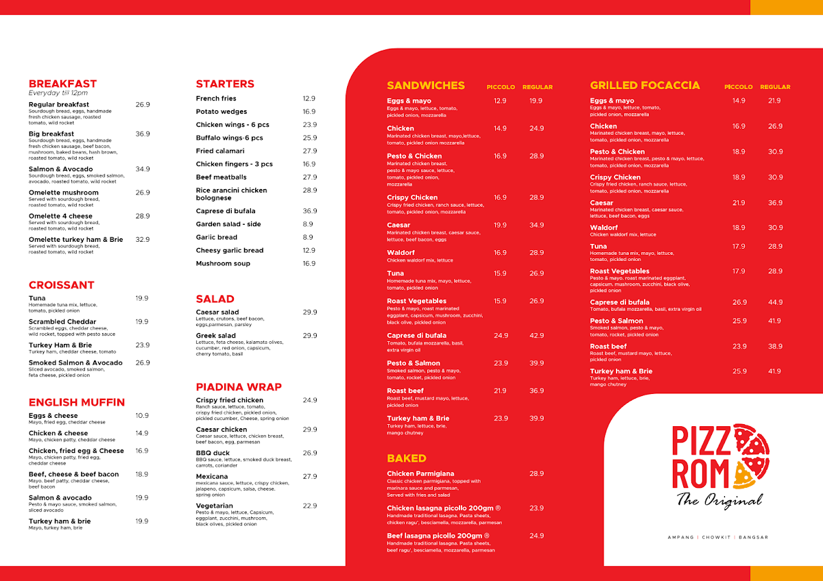 Pizza Roma The Original Malaysia • Bangsar Photo Menu 1