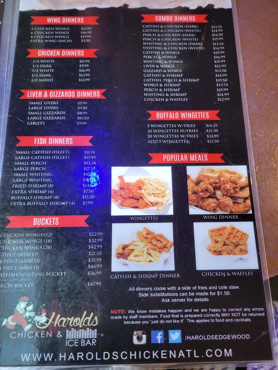 Harold's Chicken & Ice Bar Photo Menu 1