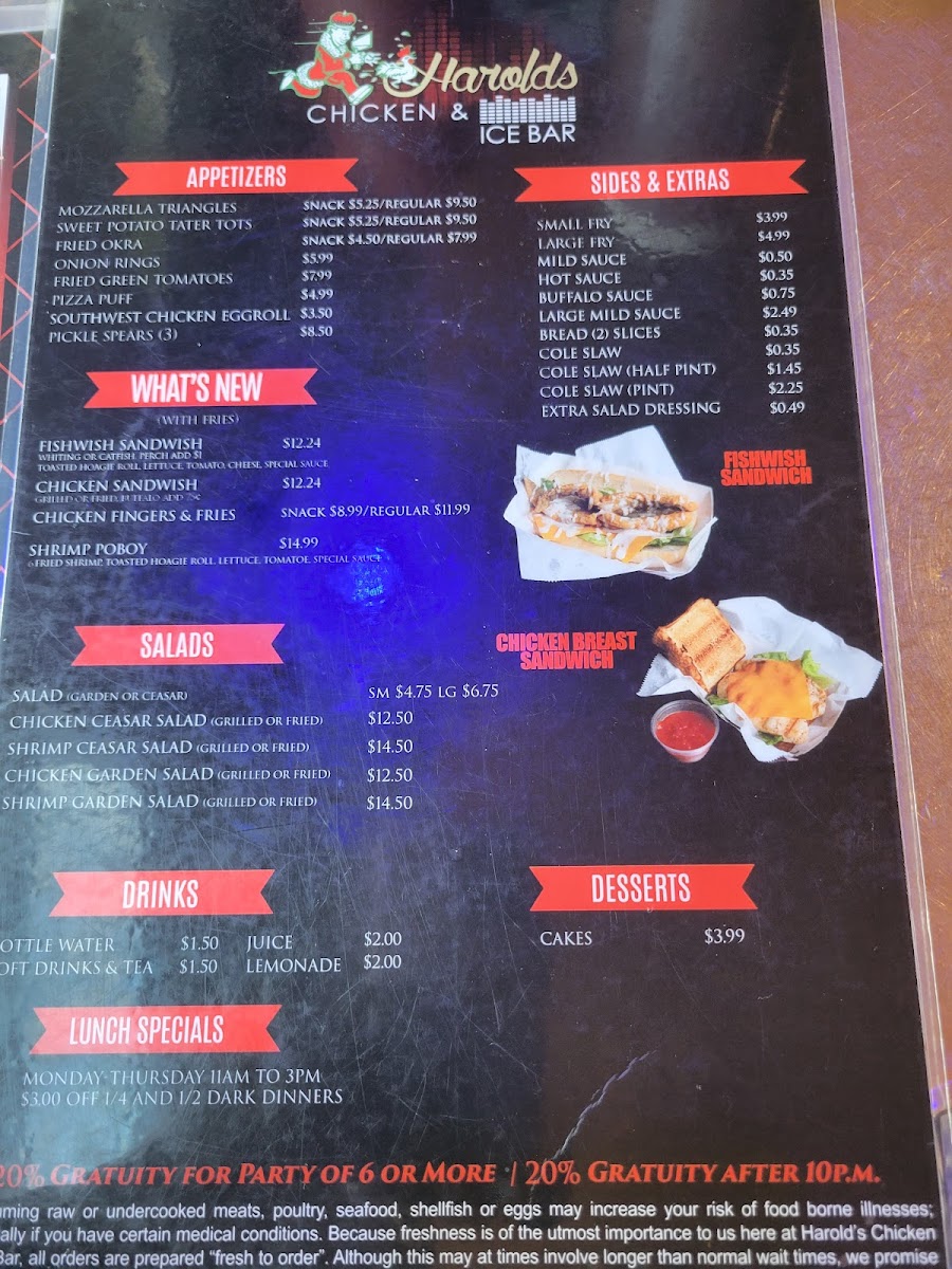 Harold's Chicken & Ice Bar Photo Menu 3