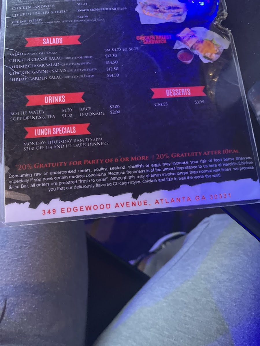Harold's Chicken & Ice Bar Photo Menu 9