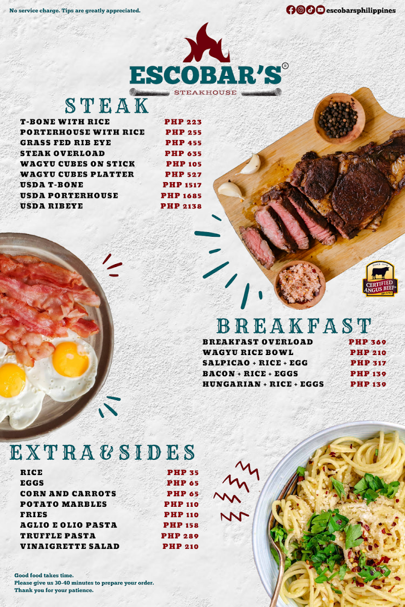 Escobar’s Steakhouse Photo Menu 1