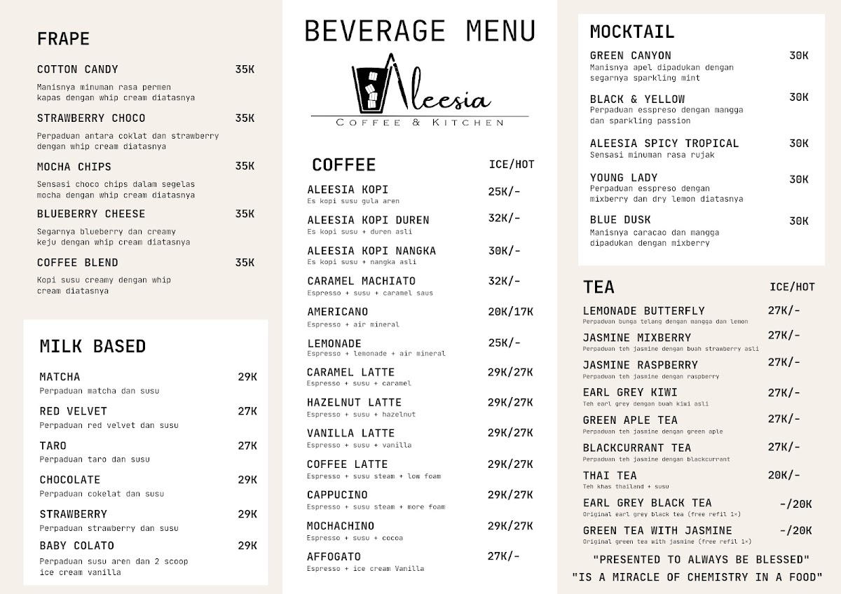 Aleesia Coffee & Kitchen Photo Menu 1