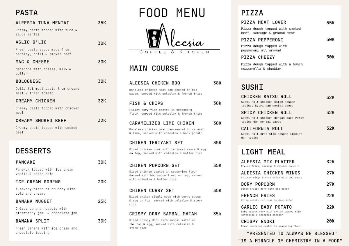 Aleesia Coffee & Kitchen Photo Menu 2