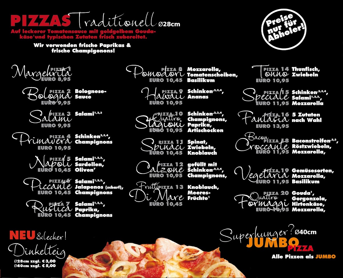 Dinos Pizza Taxi Photo Menu 1