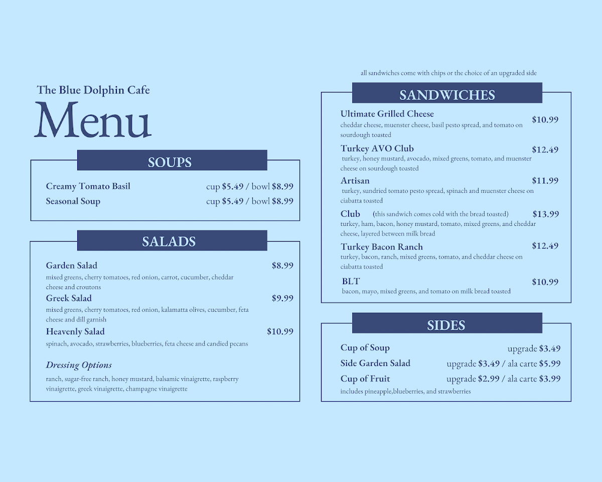 The Blue Dolphin Photo Menu 2