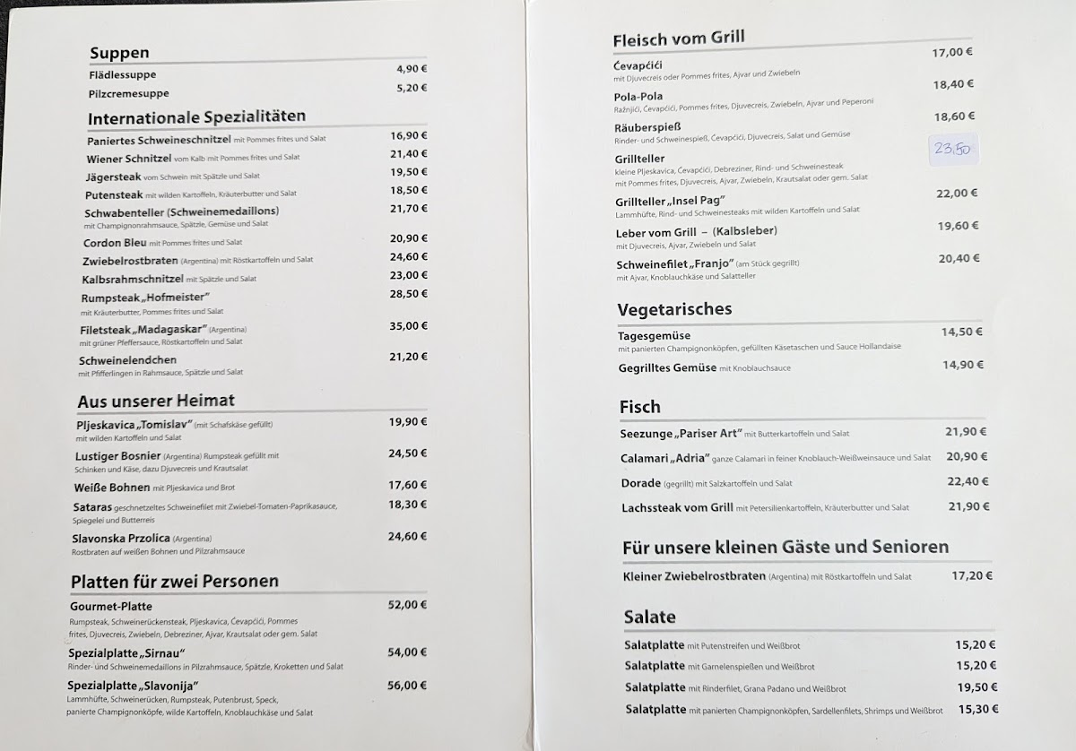 Sportheim Sirnau Photo Menu 1