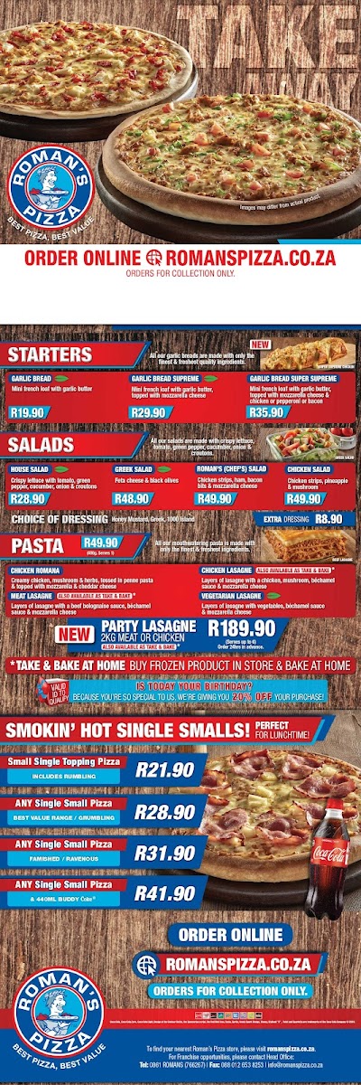 Roman's Pizza Polokwane Palm Centre Photo Menu 2