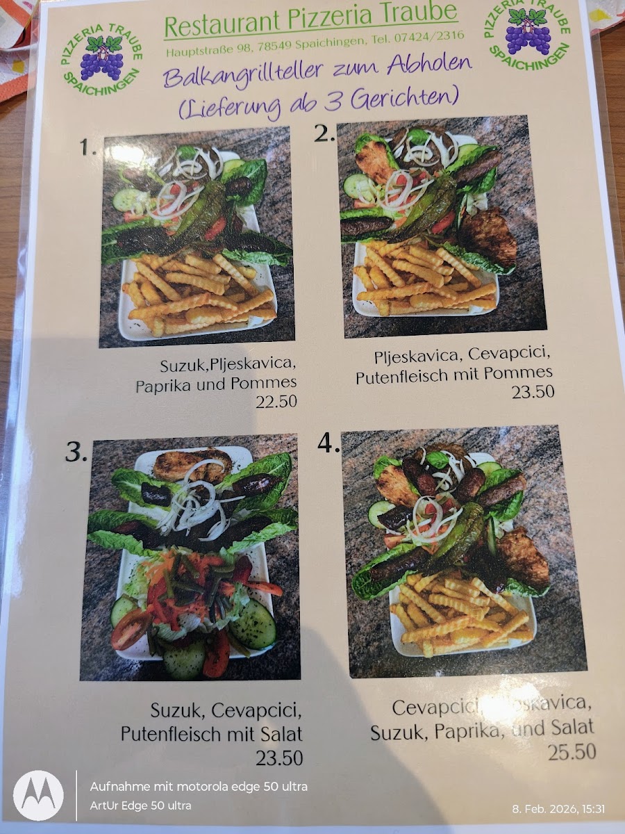 Restaurant Pizzeria Cafe Traube Spaichingen Photo Menu 1
