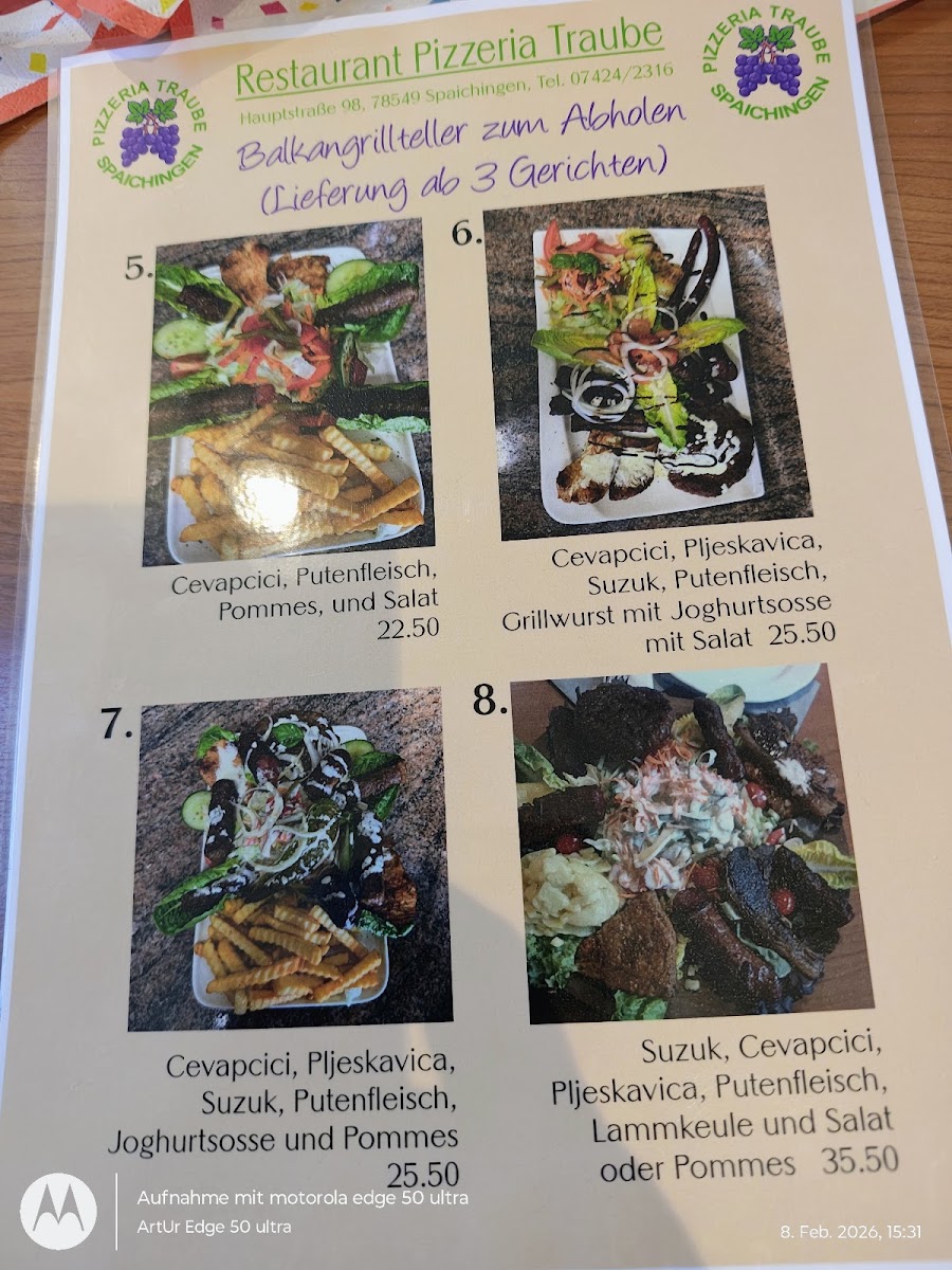 Restaurant Pizzeria Cafe Traube Spaichingen Photo Menu 2