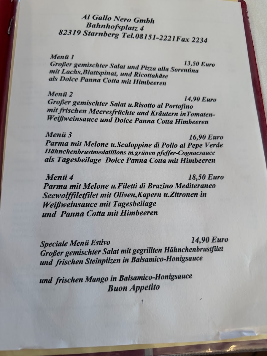 RESTAURANT AL GALLO NERO STARNBERG Photo Menu 2