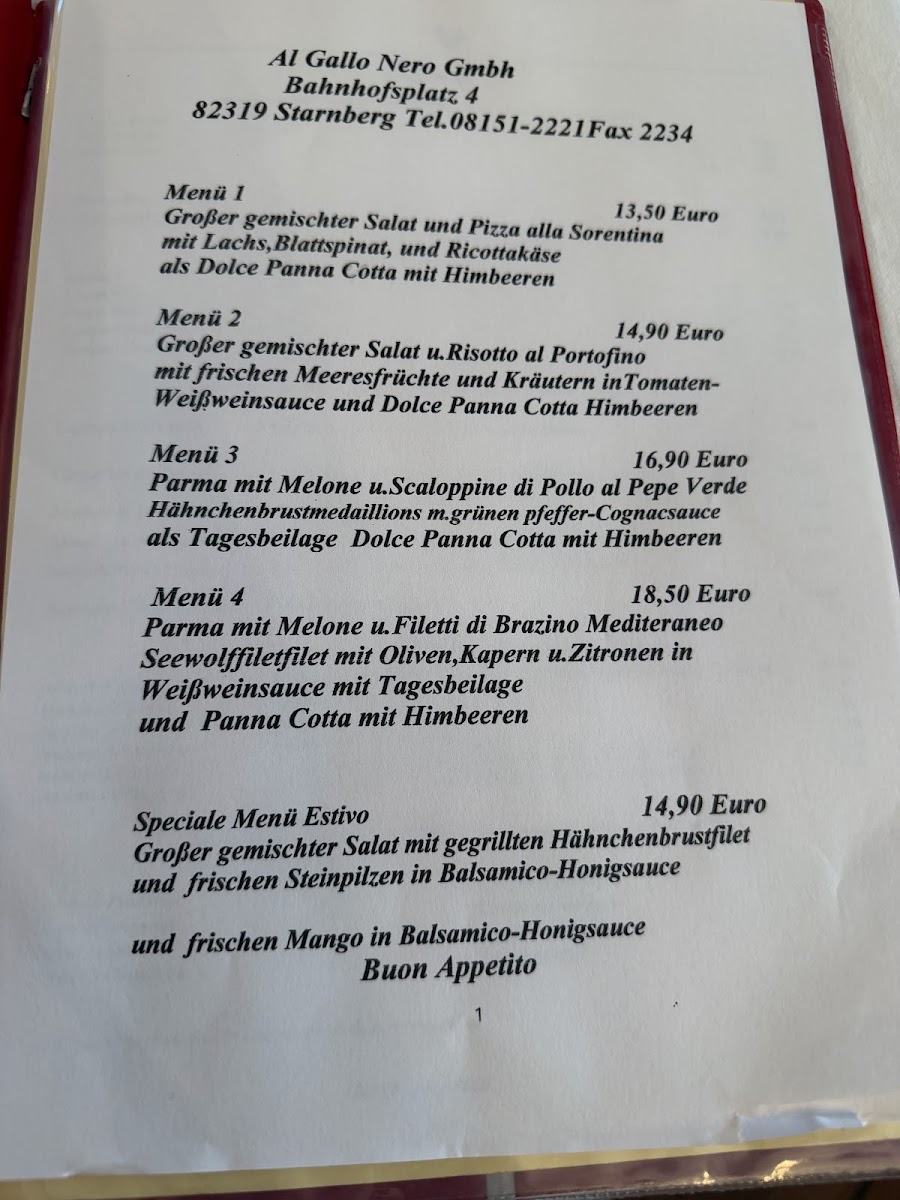RESTAURANT AL GALLO NERO STARNBERG Photo Menu 3