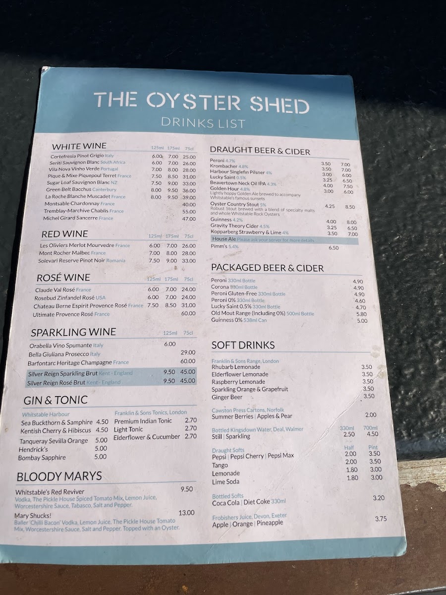 The Oyster shed Photo Menu 1