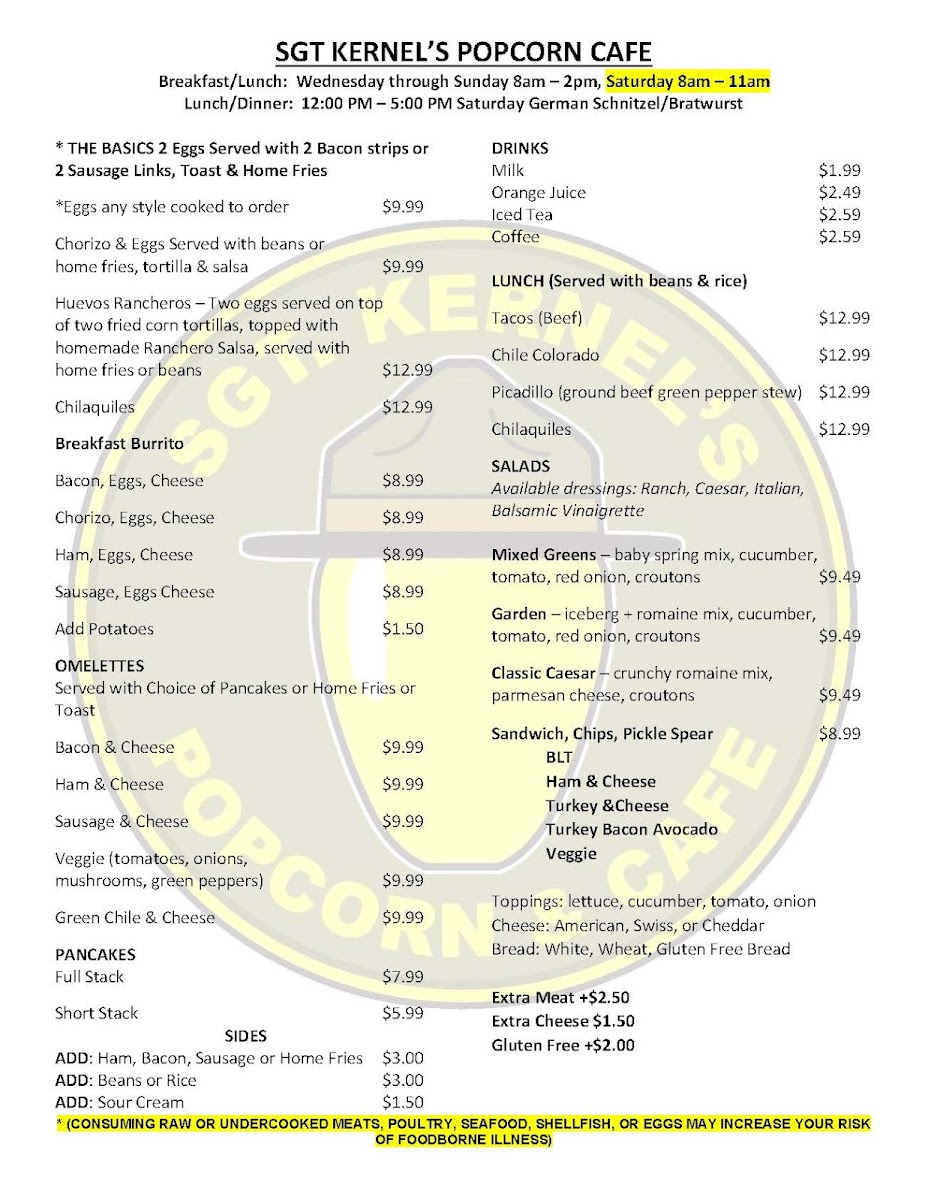 Sgt. Kernels Popcorn Café Photo Menu 1