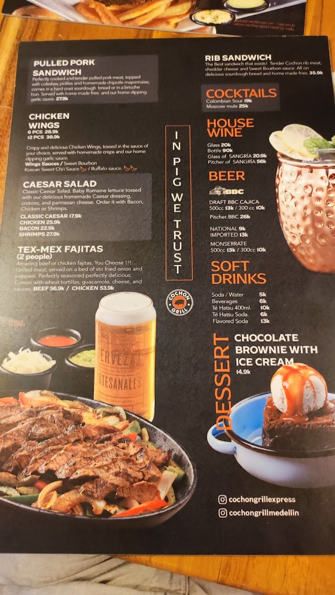 Cochon Grill Medellin Photo Menu 2