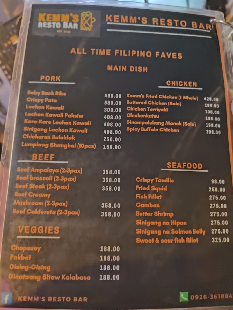 KEMM'S Restobar Photo Menu 1