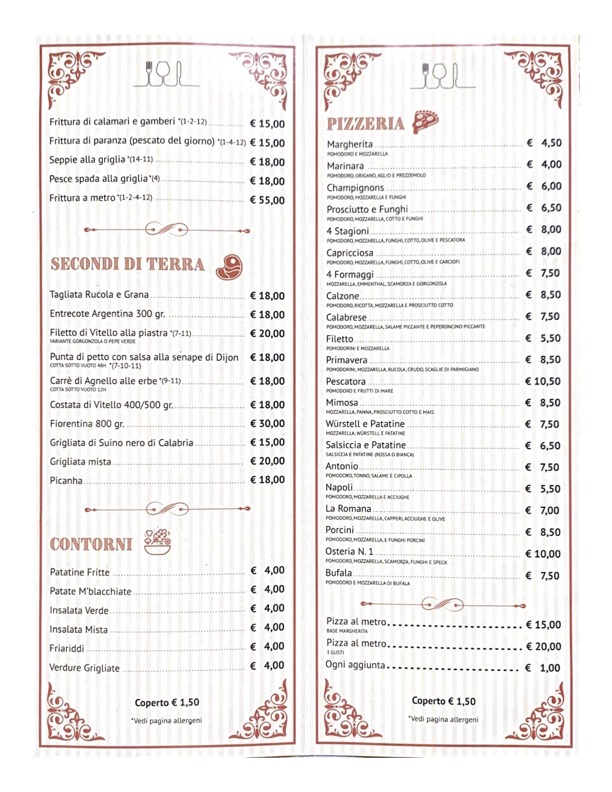 Osteria N° 1 Ristorante•Pizzeria•Braceria Photo Menu 1