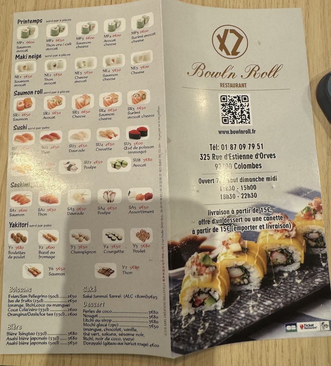 Bowl'n Roll restaurant japonais Photo Menu 5
