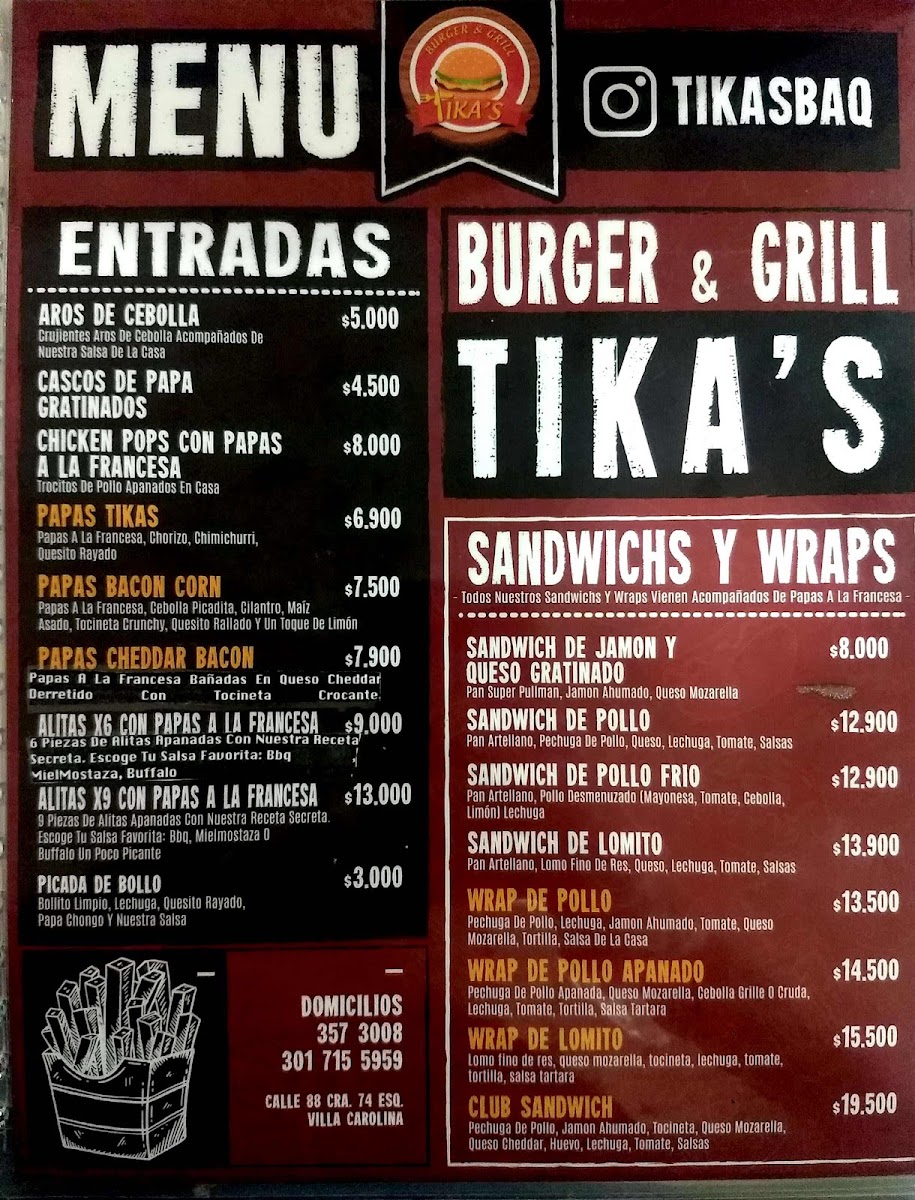 Tika`s Burger & Grill Photo Menu 1