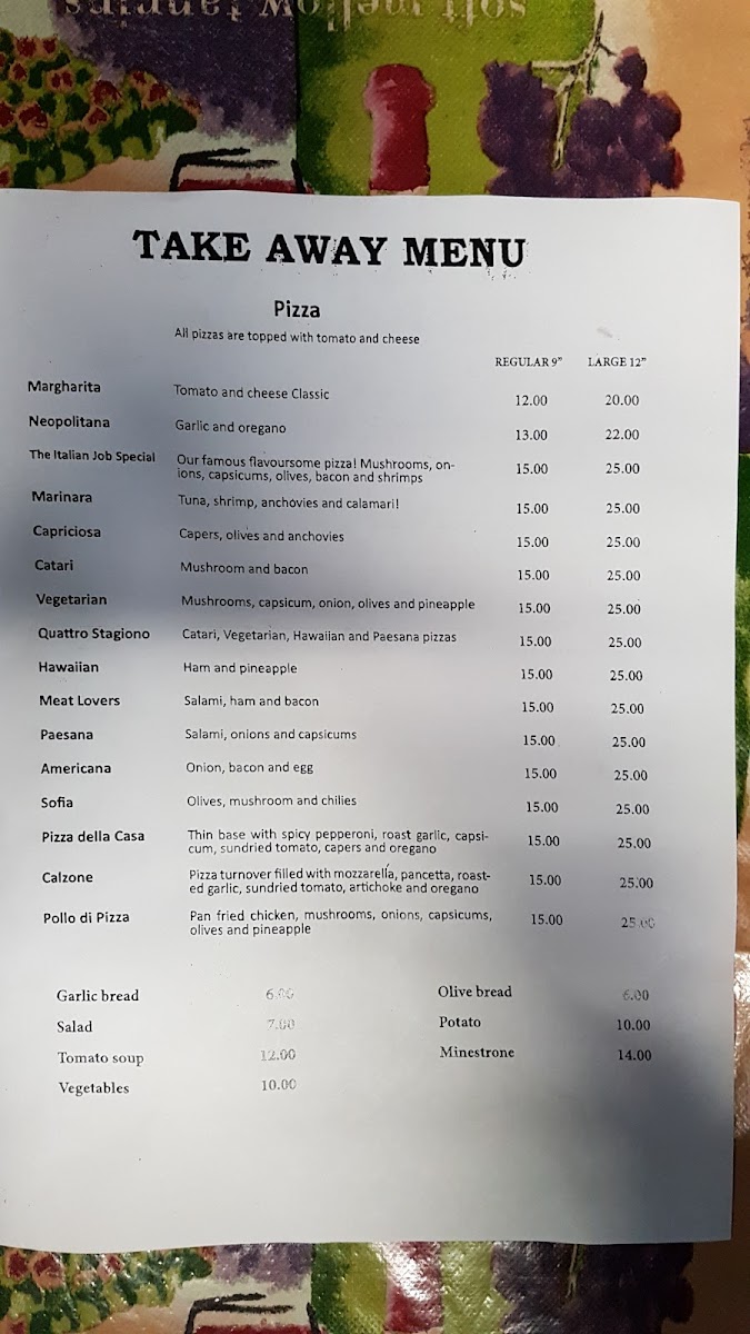 The Italian Job Restaurant Photo Menu 1