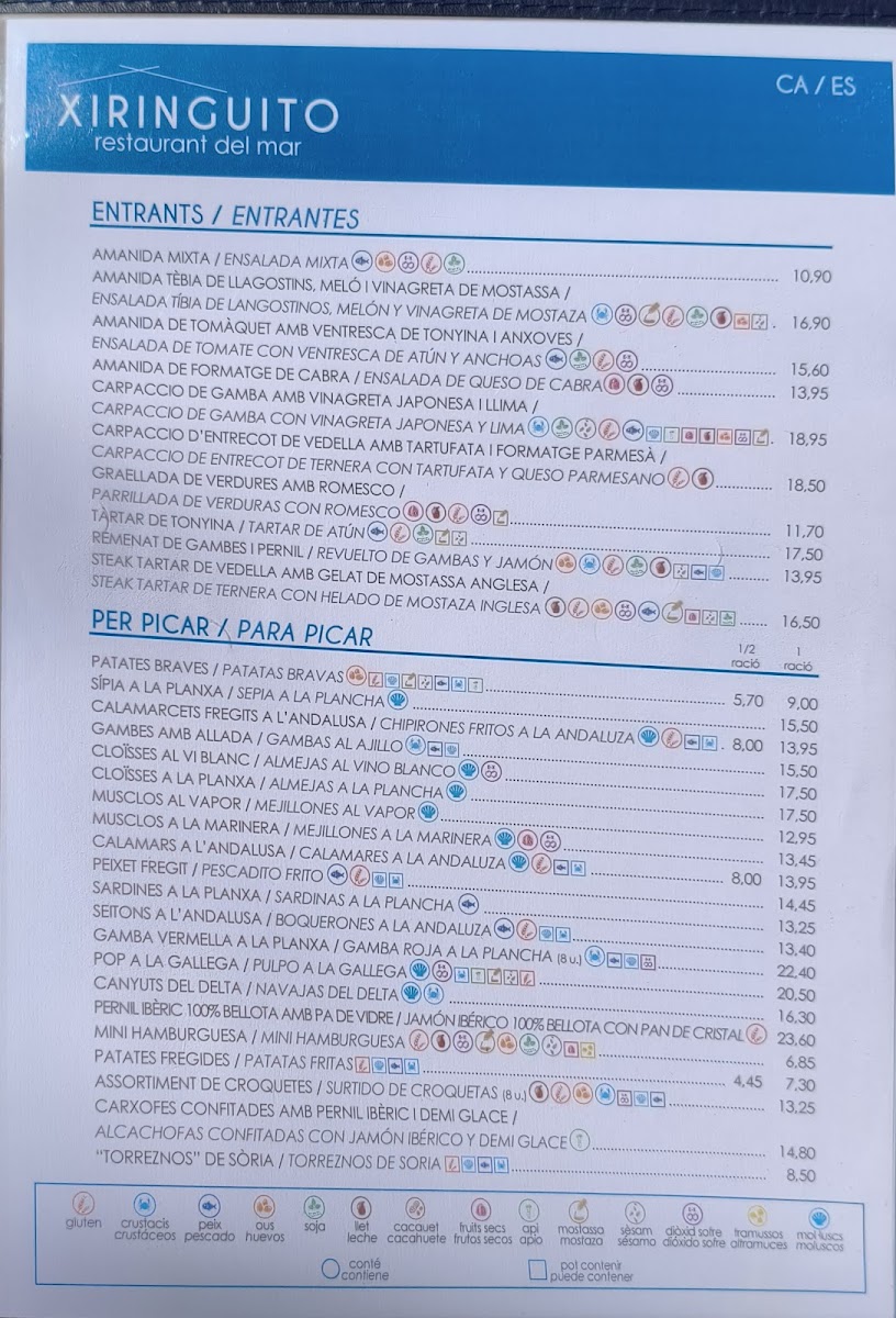 Xiringuito Restaurant Del Mar - Camping Joan Photo Menu 1