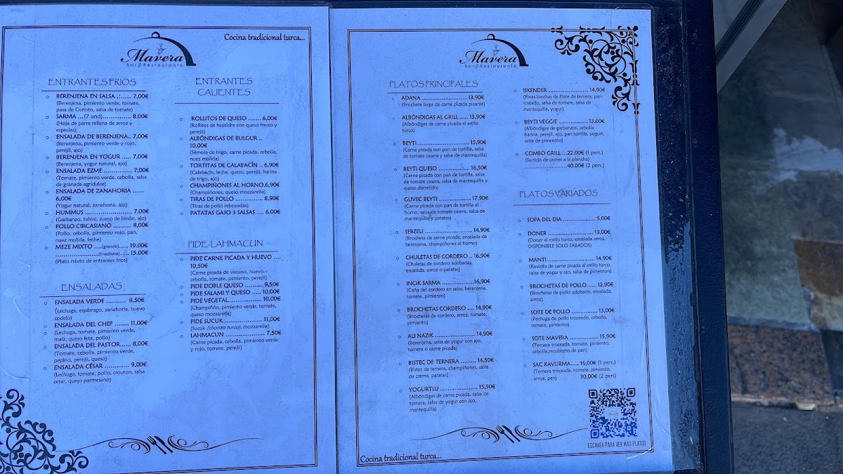 Restaurante Mavera Photo Menu 1